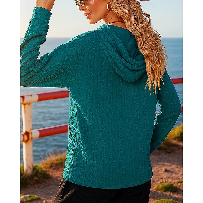 Women's Pullover Sweatshirt Casual Hoodies Buttons Long Sleeve Top Athleisure Fall Solid Colored Fashion Outdoor Jogging Running Sportswear Activewear Black Pink Dark Green3