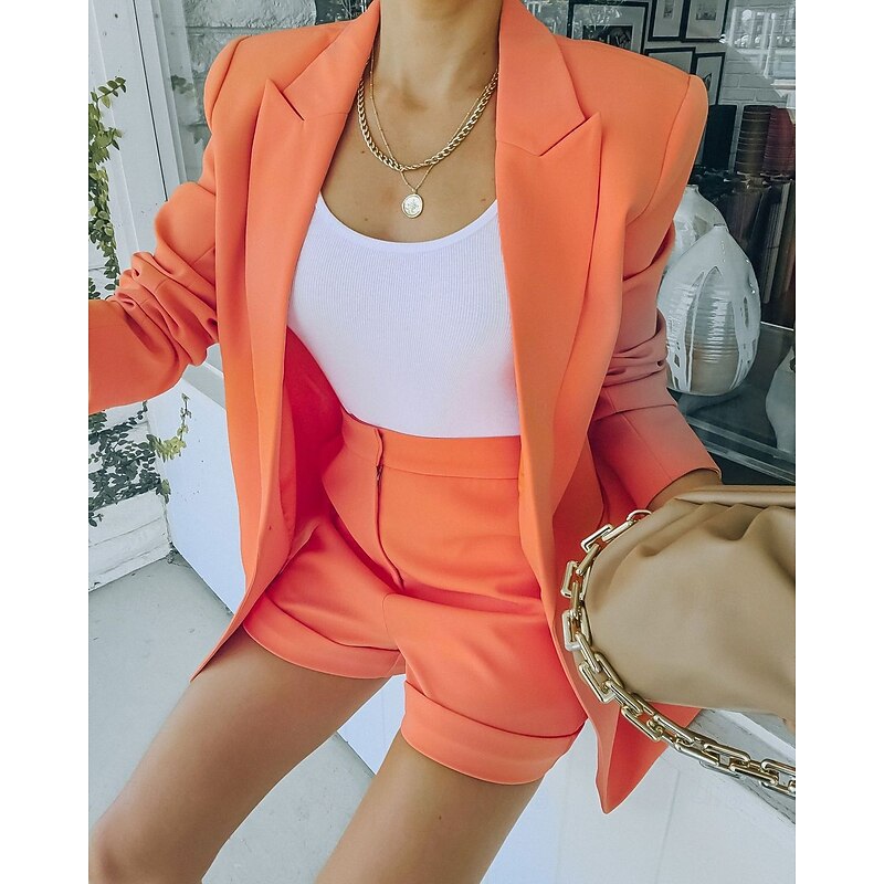 Women's Blazer Comfortable Breathable Pocket Fashion Modern Plain Work Daily Regular Turndown Regular Fit Long Sleeve Outerwear Pink Orange Green Spring Fall2