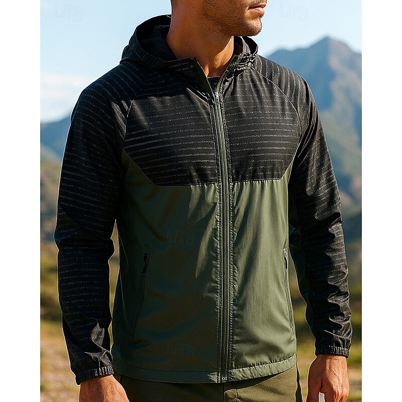 Men's Windbreaker Softshell Jacket Hardshell Jacket Outdoor Waterproof Windproof Hiking Outfits Hiking Clothes Spring Autumn / Fall Top Camping / Hiking / Caving Running Patchwork Green Grey3