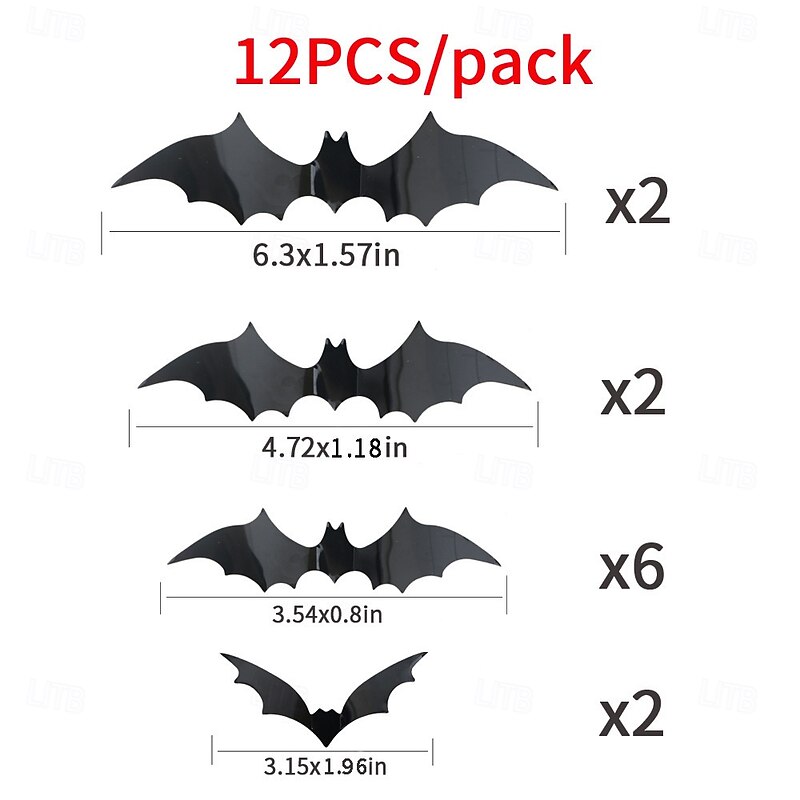 Halloween Bats Wall Decor, Lighted 3D Bat Stickers Assorted Size for Halloween Party, Bedroom Window Decorations, Indoor and Outdoor Home Decals3
