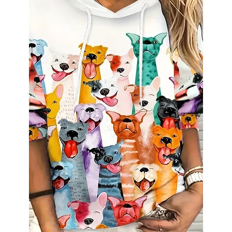 Women's Hoodies Graphic Animal Dog Casual Long Sleeve Hooded Regular Tops Home Street Dailywear Pocket Print White Fall Winter3
