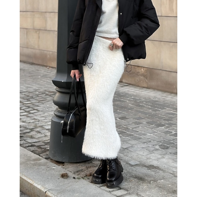 Women's Skirt Casual Maxi Mid Rise Skirts Plain Micro-elastic Vacation Holiday White Summer Nylon