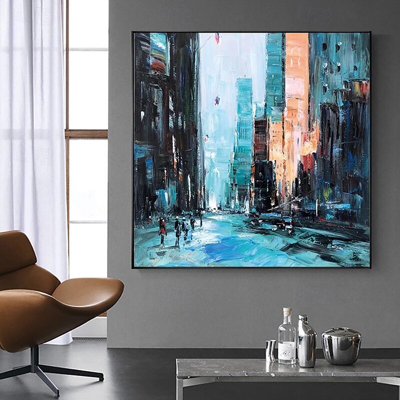 Hand-Painted Original Cityscape Oil Painting On Canvas Large Paintings Abstract City Architecture Wall Art For Home Decor