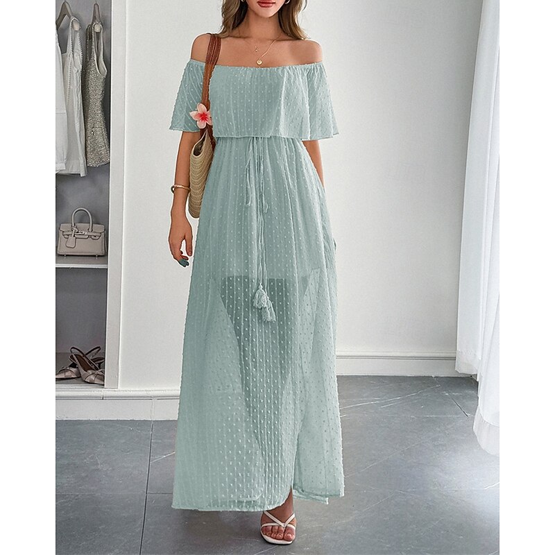 Women's Long Dress Maxi Dress Casual Dress Summer Dress Fashion Modern Daily Beach Weekend Regular Fit Plain Short Sleeve Off Shoulder Green Summer Spring3