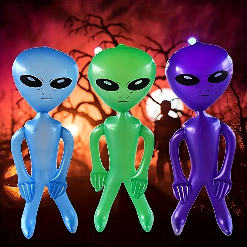 3pcs Colorful Alien Inflatable Figures  Festive Halloween Party Decorations with Pumpkins Spider Webs & Lanterns 85cm/33.5inch - Perfect for Spooky Celebrations Durable Plastic4