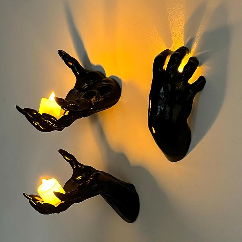 3pcs Halloween Wall Decorations Creepy Hands Candles Holder Wall Hanging Hook Collection Scary Ghost Hand Storage Shelf Decor2