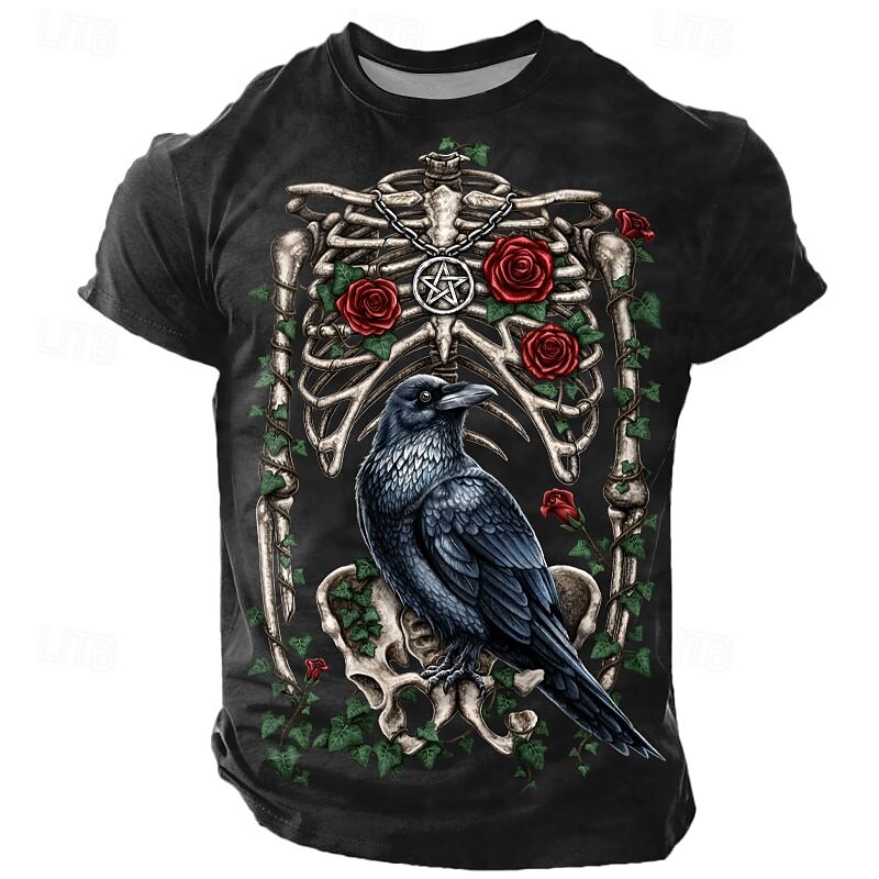 Halloween Men's Skeleton Gothic T Shirt Short Sleeve T shirt 3D Print Crew Neck Shirt Exaggerated Designer Artistic Street Casual Daily Black Red Blue Summer Spring All Seasons Clothing Apparel S M L2