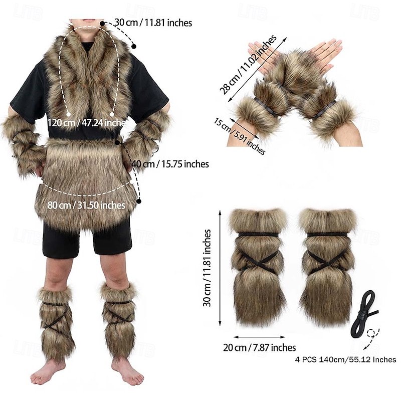 Retro Vintage Medieval Renaissance Outfits Faux Fur Costume Warrior Viking Fancy Dress Men's Viking Halloween Carnival Performance Party LARP Adults Shawl Leg Warmers More Accessories3