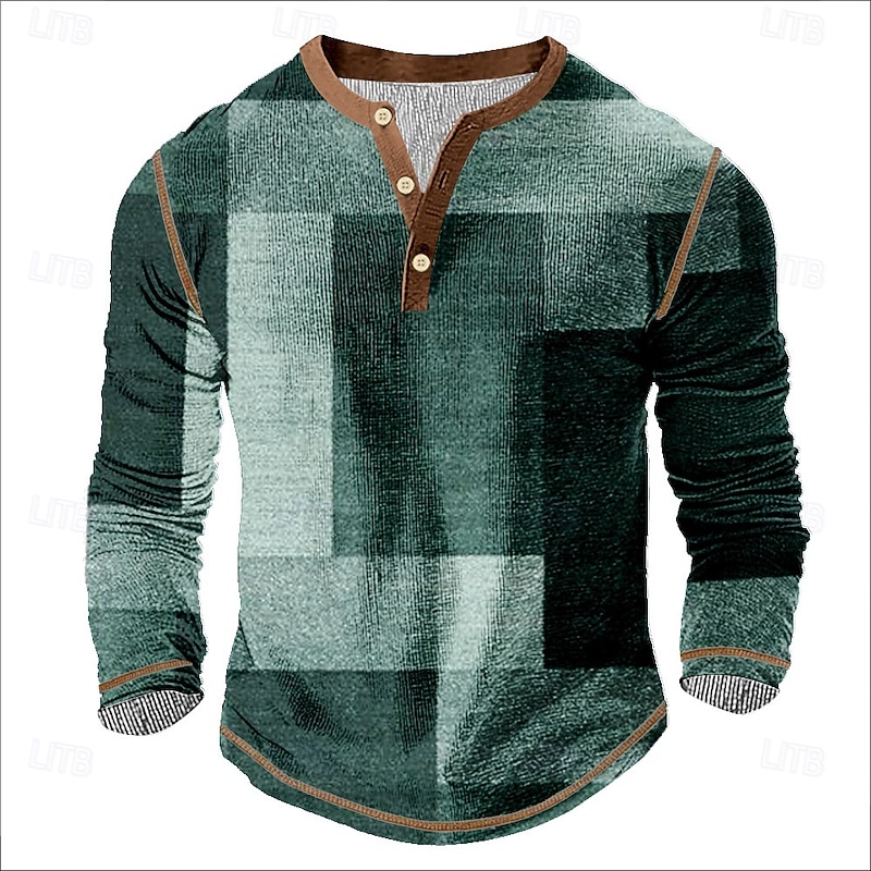 Men's Graphic Abstract Henley Shirt Tee Long Sleeve Vintage Fashion Designer Outdoor Casual Daily Spring &  Fall All Seasons Dark Grey Green Dark Blue Purple Henley Henley T-Shirt3