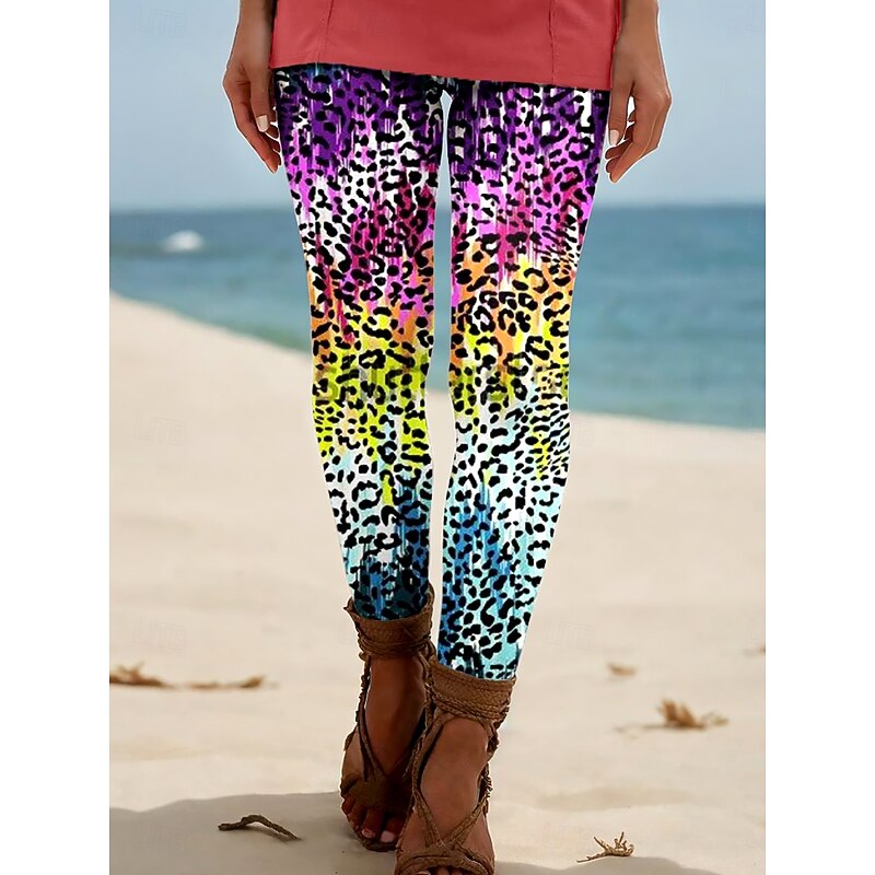 Women's Leggings Vacation Vintage Ethnic Style Ankle-Length High Waist Graphic Leopard Gradient 3D Print Breathability Soft Comfortable Stretchy Outdoor Vacation Home Forest Green Violet Multi Color