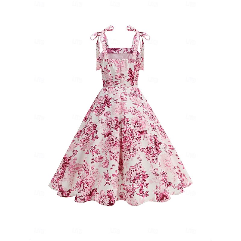 Retro Vintage 1950s Rockabilly Midi Swing Skirt Flare Dress Spaghetti Strap Floral Fancy Dress Women's Carnival Vacation Daily Wear Tea Party Adults' Dress Summer4