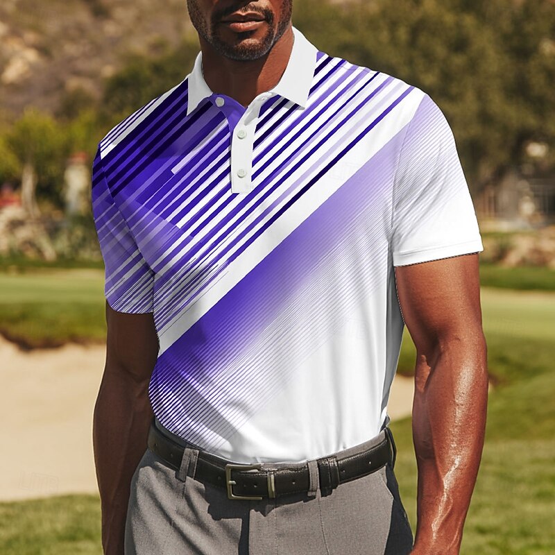 Men's Golf Line Polo Sports Polo Shirts Short Sleeve Polo Shirts Collared Shirts Casual Athleisure Buttons Summer Blue Purple Orange3