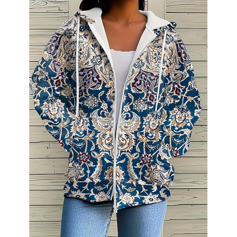 Women's Hooded Sweatshirt Jacket Long Sleeve Zip Up Hoodie With Pocket Lightweight Casual Oversized Geometric Striped Active Vintage Sports Drawstring Black Pink Red Blue Orange Spring Fall4