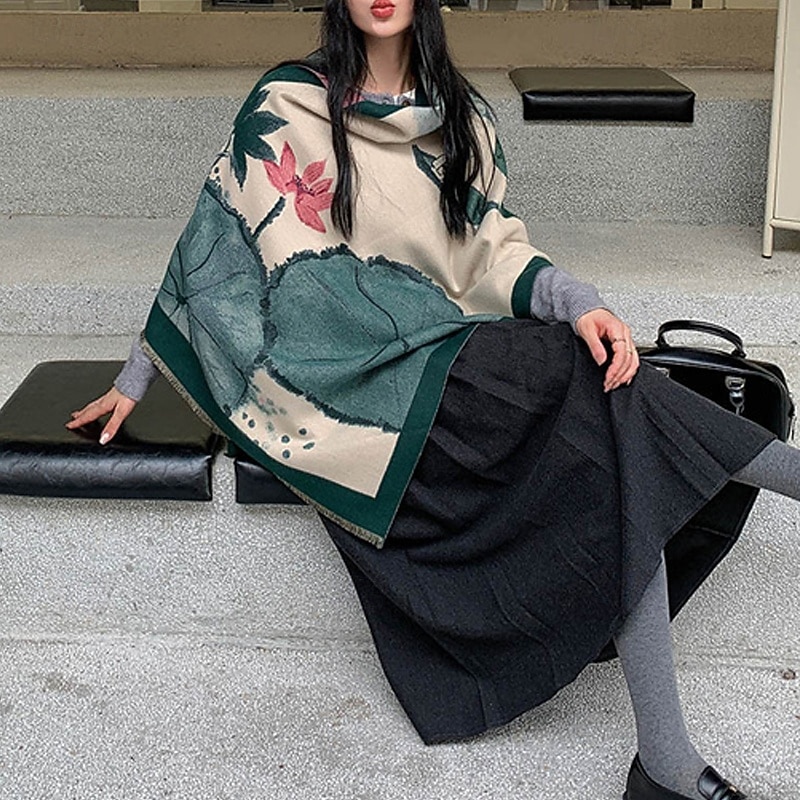 Women's Rectangle Scarf Women's Shawls & Wraps Street Daily Date Black Yellow Blue Scarf Print