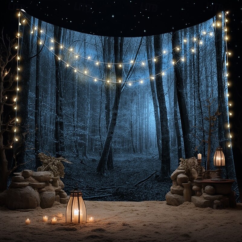 Halloween Forest Scene Wall Tapestry Backdrop – Spooky Dark Woods with Jack-o'-Lanterns, Creepy Night Atmosphere, Haunted Home Decoration for  2025 Halloween bedroom and livingroom4