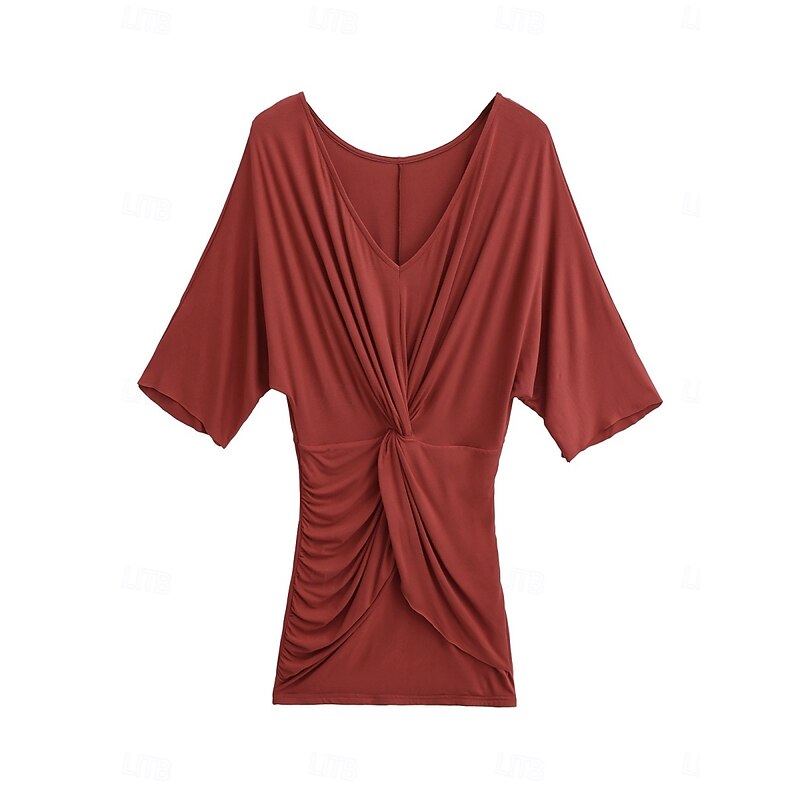 Women's Mini Dress Casual Dress Sheath Dress Summer Dress Ruched Dress Fashion Modern Daily Beach Weekend Regular Fit Plain 3/4 Length Sleeve V Neck Black White Pink Red Summer Spring3