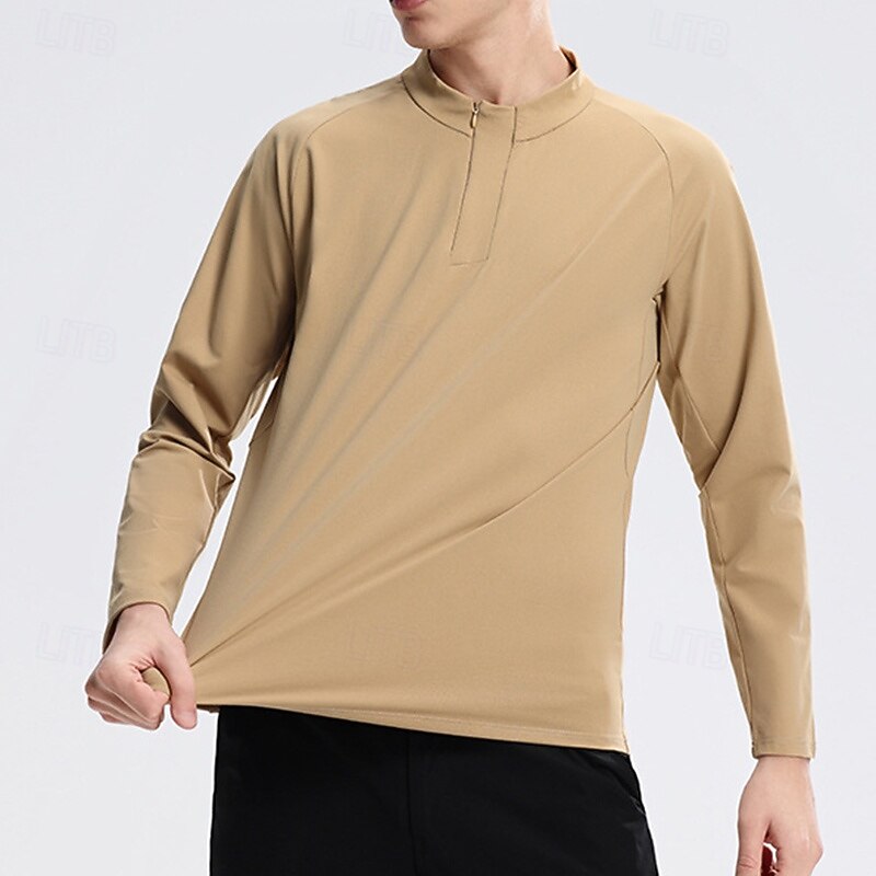 Men's Quarter Zip Sweatshirt Performance Shirt Long Sleeve Stand Collar Top Outdoor Quick Dry Sweat wicking anti-odor Breathable Polyester Black White Green Fishing Tennis Running2
