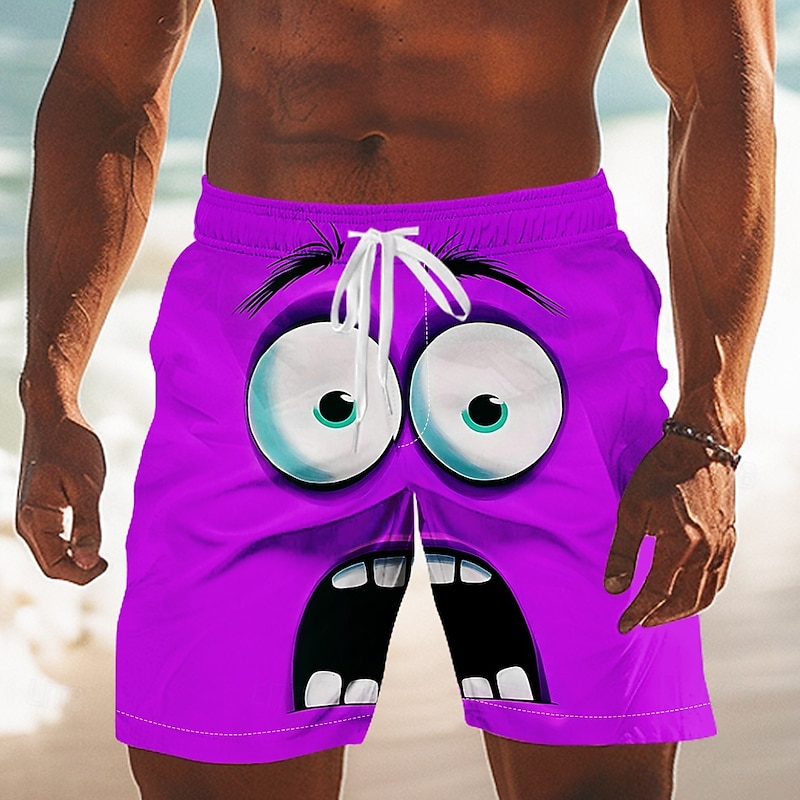 Men's 3D Cartoon Smile Face Big Eyes Swim Trunks Swim Shorts Board Shorts Mid Waist Funny Outdoor Vacation Dailywear Side Pockets Mesh Lining Elastic Drawstring Waist Designer Clothing Apparel4