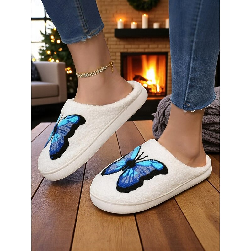 Women's Butterfly Fuzzy Slippers – Soft Indoor Winter House Shoes for Bedroom, Living Room and Self-Care Moments