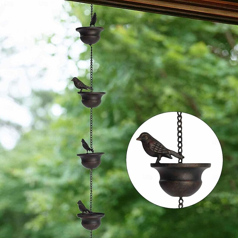 2.4 M/94.4 Inch Vintage Bird Rain Chain Wind Chimes Handcrafted Metal Weather-Resistant Outdoor Hanging Chains for Patio, Yard, Porch, Outdoor Patio Decor2