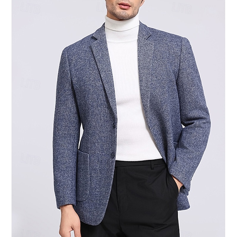 Men's Blazer Jacket School Office Work Elegant Fashion Spring Fall Wool Blend Solid Color No-Iron Single Breasted Two-button Blazer Blue Gray3