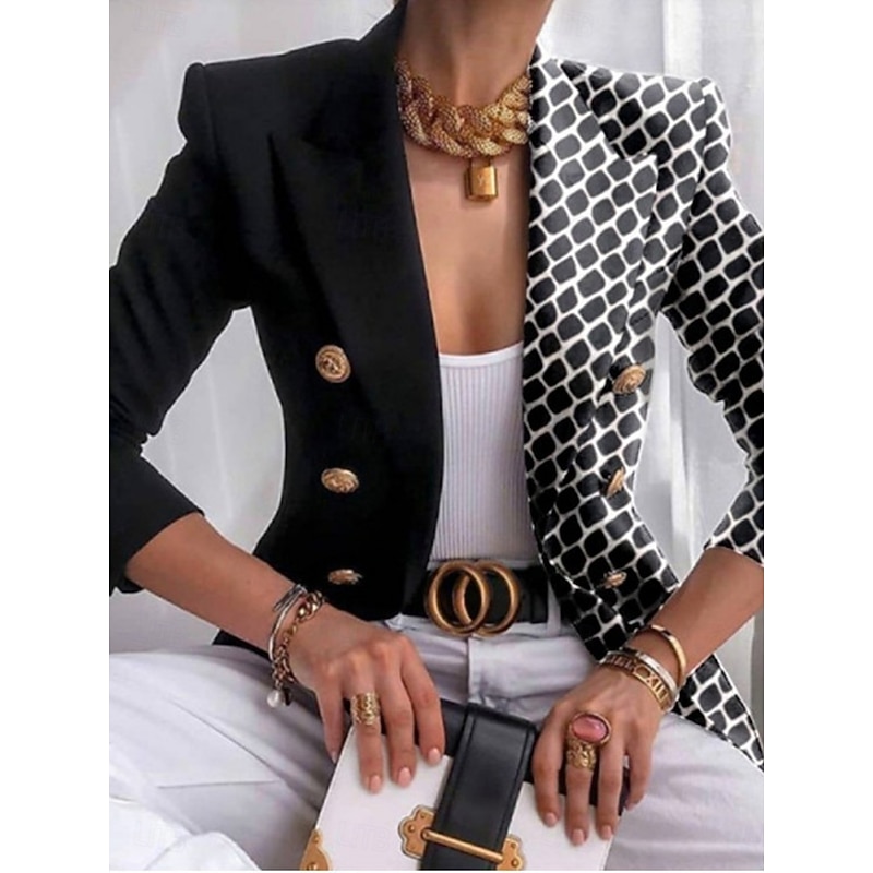Women's Blazer Comfortable Breathable Pocket Buttons Print Fashion Casual Butterfly Office Street Casual Daily Wear Double Breasted Regular Turndown Regular Fit Long Sleeve Outerwear Black White Blue3