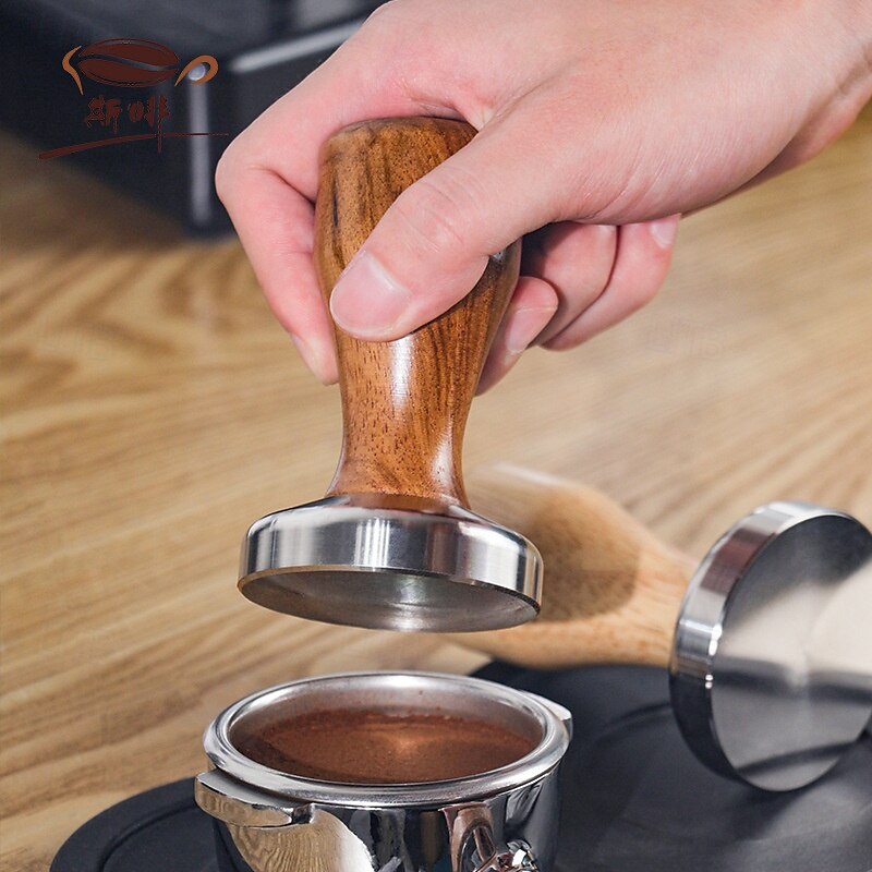 Coffee Tamper with Black Walnut or Oak Handle, 304 Stainless Steel Espresso Coffee Distributor and Tampers for Barista, Coffee Machine Accessories3