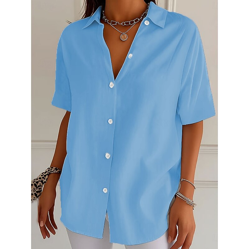 Women's Blouse V Neck Solid Color Bohemia Vintage Tropical Short Sleeve Shirt Collar Regular Tops Daily Holiday Vacation Wear White Pink Blue Purple Orange Summer Spring2