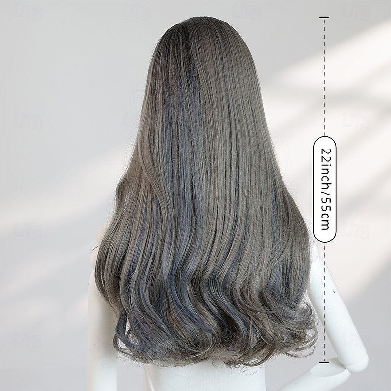 Women's 22″ Grey Wavy Ends Halloween Wig – Full Bangs, Heat‑Resistant Synthetic Long Hair for Costume & Fashion4