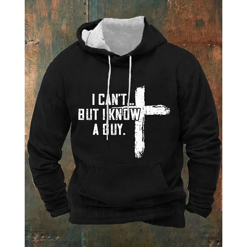 Men's Hoodie Black White Light Grey Dark Gray Hooded Letter Cross Pocket Sports & Outdoor Daily Holiday Polyester Streetwear Basic Casual Spring Fall Clothing Apparel Hoodies Sweatshirts3