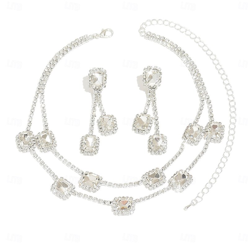 Bridal Jewelry Sets Two-piece Suit Zircon Imitation Diamond 1 Necklace Earrings Women's Vintage Personalized Classic Lovely Geometrical Love Precious Geometric Jewelry Set For Wedding Birthday Gift4