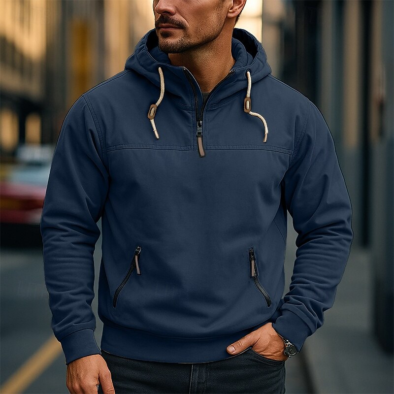 Men's Hoodie Quarter Zip Hoodie Tactical Hoodie Black Navy Blue Camel Green Hooded Plain Patchwork Sports & Outdoor Casual Daily Streetwear Cool Sportswear Fall Winter Clothing Apparel Hoodies2