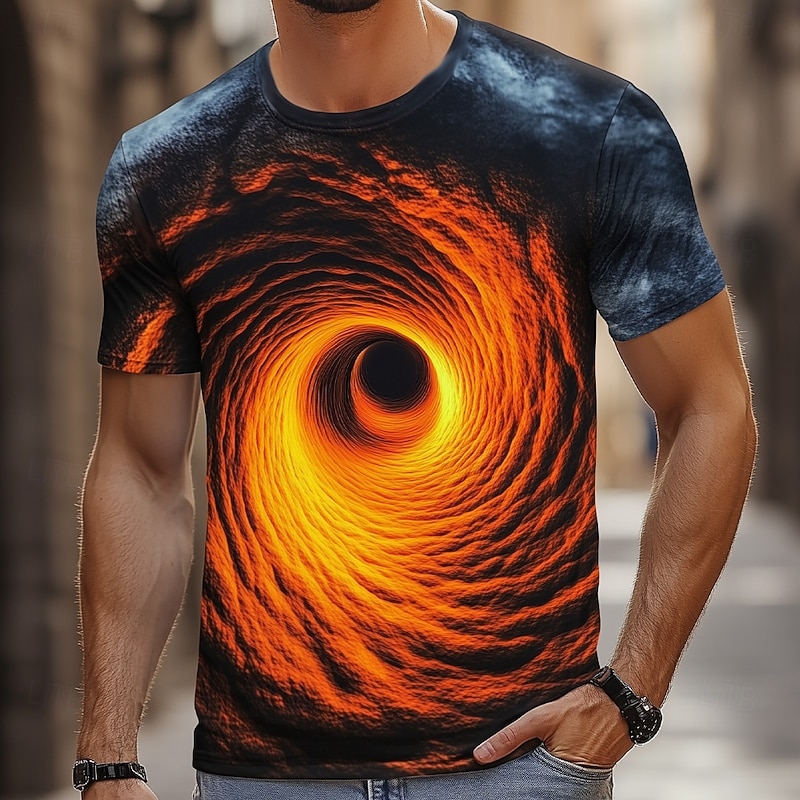 Men's Optical Illusion Abstract 3D T Shirt Short Sleeve T shirt 3D Print Crew Neck Shirt Exaggerated Designer Party Street Casual Yellow Red Blue Summer Spring All Seasons Clothing Apparel S M L XL4