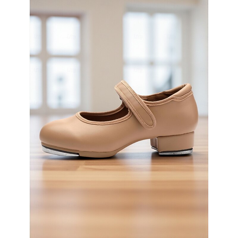 Women's Nude Leather Tap Dance Shoes with Low Heel - Professional Tap Performance Shoes for Ladies and Girls3