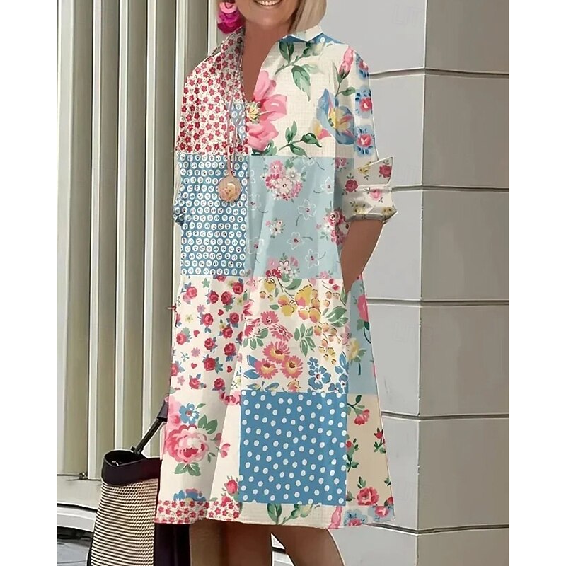 Women's Midi Dress Shirt Dress Casual Dress Fashion Modern Daily Beach Weekend Regular Fit Flower Long Sleeve Shirt Collar White Yellow Blue Orange Spring Fall3