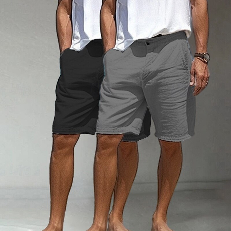 Men's Shorts Linen Shorts Dress Shorts Summer Shorts Beach Shorts Pocket Buttons Straight Leg Plain Comfort Breathable Knee Length Casual Daily Holiday Vacation Fashion Green+Gray Black+Grey Inelastic3