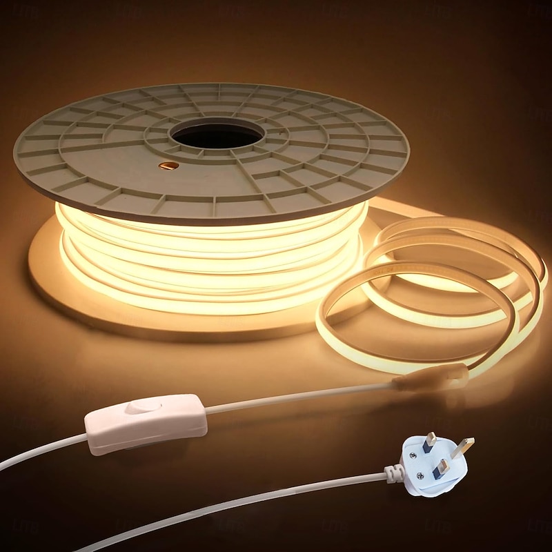 AC 220V COB LED Strip Lights Outdoor Waterproof IP65 White Super Bright 10W/M CRI 80 LED Rope Light With switch plug2