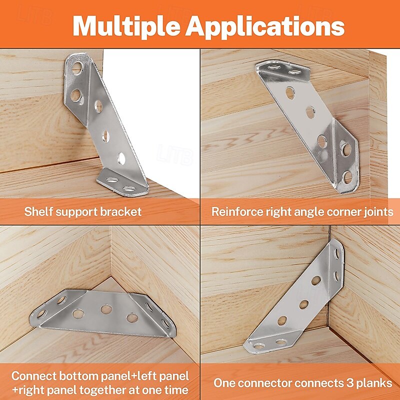 10pcs Multifunctional Stainless Steel Angle Code Right Angle Fixed Bracket with 80pcs Screws Furniture Wood Board Angle Hardware Accessories3