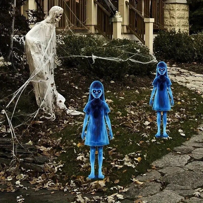 2pcs of Halloween Metal Yard Signs Double Ghost Garden Stakes Perfect for Horror Zombie And Vampire Themes Outdoor Yard Patio Garden Decor3