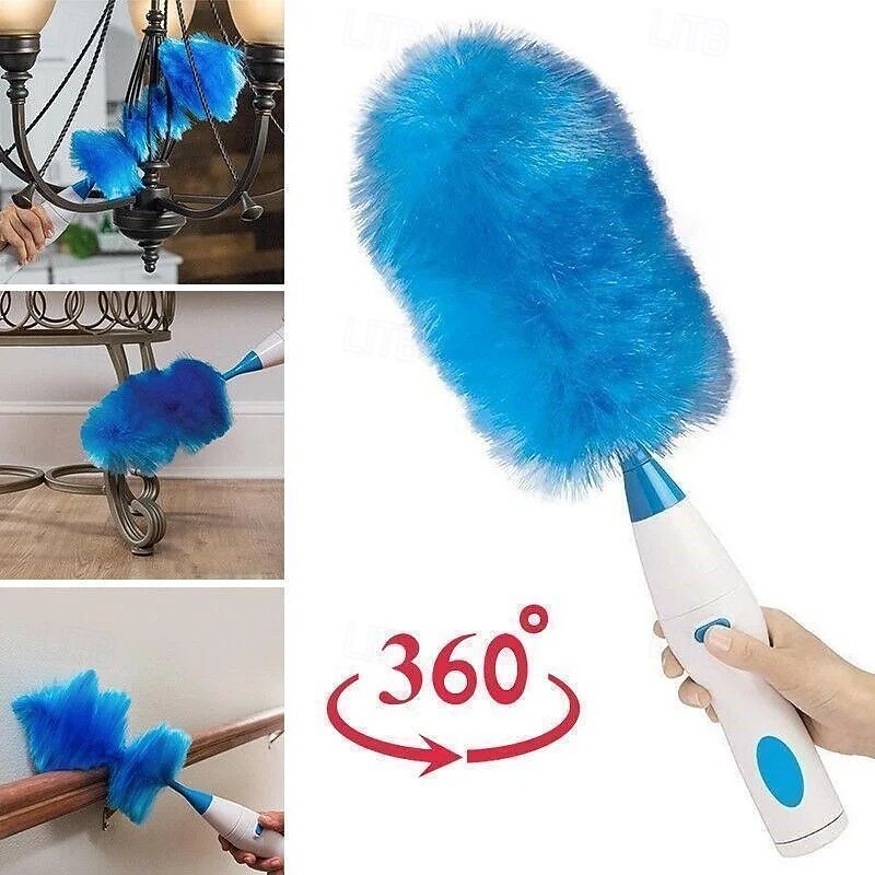 Hurricane Spinning Duster with 2 Brushes to Exchange 360 Degree Electric Dusting Tool for Home Use Automatic Dust Remover Sweeper for Furniture and Hard-to-Reach Areas