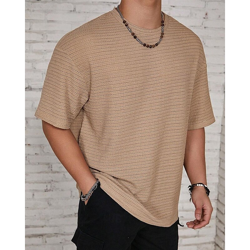 Men's T Shirt Tee Short Sleeve Shirt Tee Top Short Sleeve Crew Neck Summer Plain Fashion Designer Basic Jacquard Vacation Street Going out Black White Khaki Top Tee for Men4