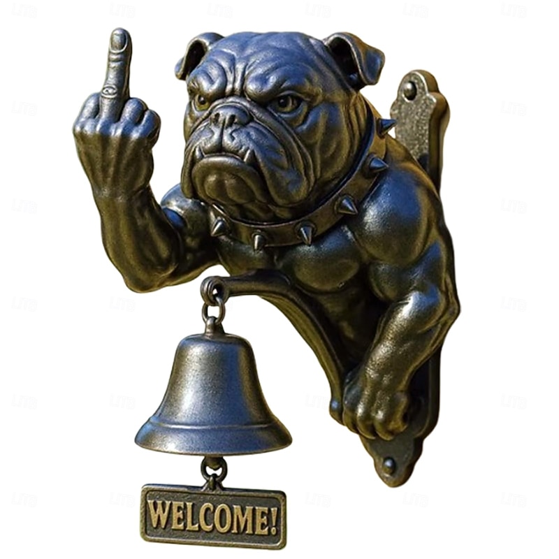 Funny Bulldog Doorbell,Shopkeepers Bell for Door Opening Solid and Sleek Metal Wall Mounted Doorbell Easy Install Loud Chime for Home