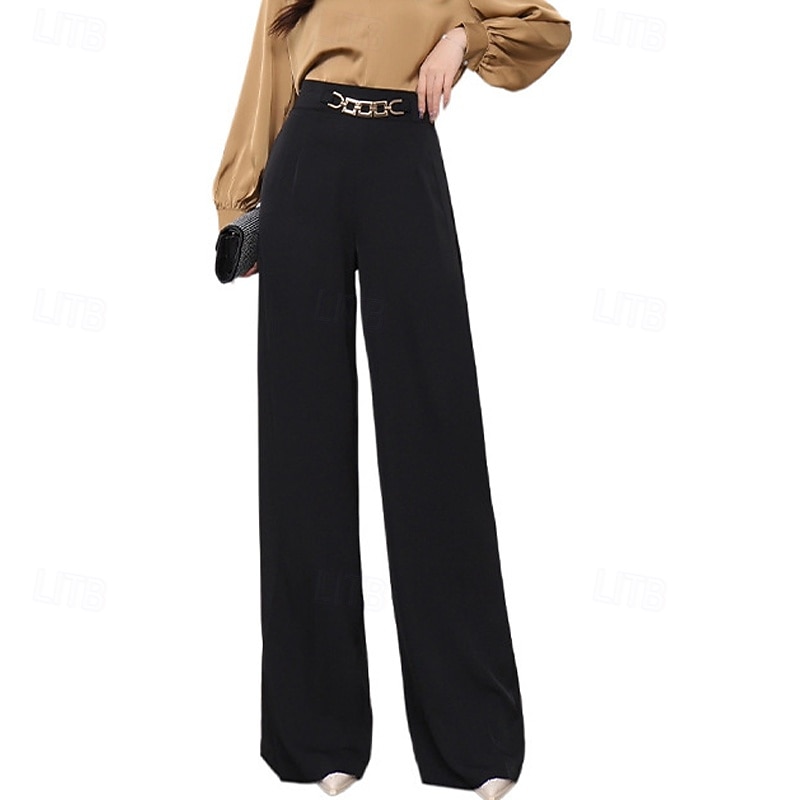 Women's Wide Leg Pants Trousers Palazzo Pants Fashion Streetwear Full Length High Waist Plain Breathability Comfortable Micro-elastic Street Daily Wear Going out Black White Red Orange Spring Fall