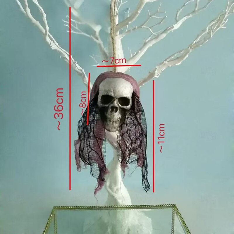 4PCS Halloween Skull Hanging Ghost Decorations, Realistic Foam Skeleton Heads with Lace, Suspended Spooky Ornaments for Haunted House, Party and Holiday Decor3