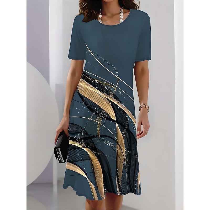 Women's Elegant Party Evening Midi Dress Crew Neck Short Sleeve Shift Dress A Line Dress Casual Daily Tea Regular Fit Ombre Graphic Black Pink Sky Blue Dark Blue2