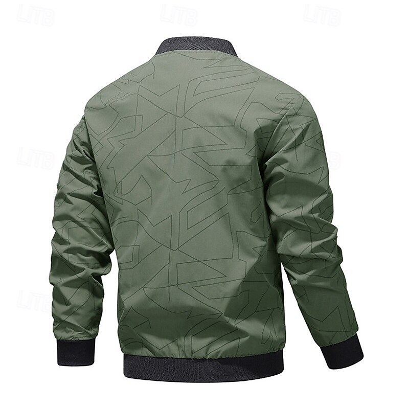 Men's Lightweight Jacket Casual Jacket Vacation Daily Pocket Spring Fall Geometic Fashion Classic Stand Collar Regular Black Army Green Beige Jacket4