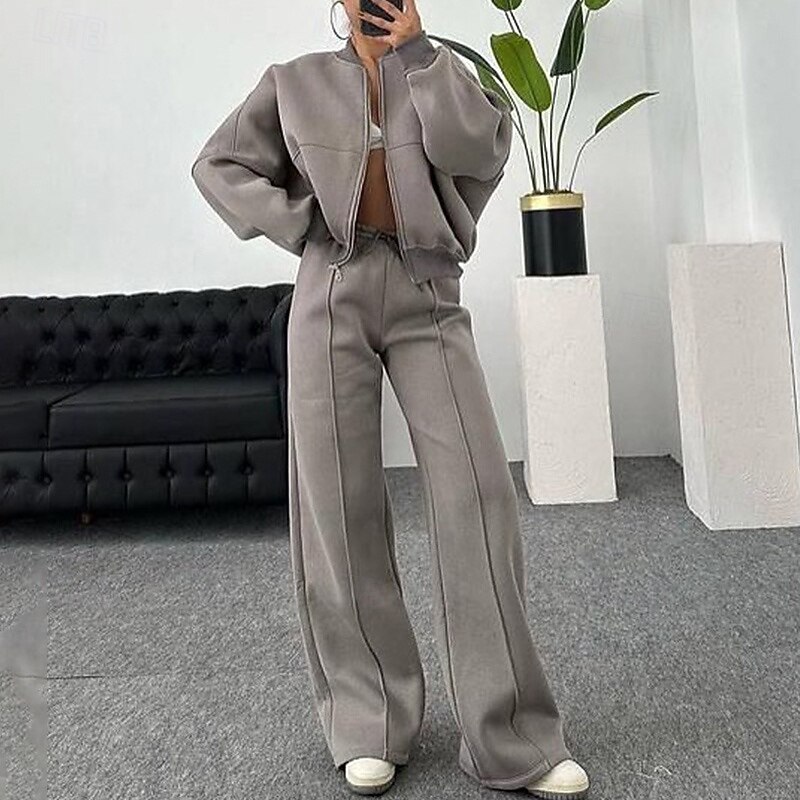 Women's Tracksuit Sweatpants Lounge Outfits  Zip Up Pocket Solid Colored Clothing Suit Fall & Winter Black White Gym Training Running High Waist Windproof Lightweight Moisture Wicking Long Sleeve2