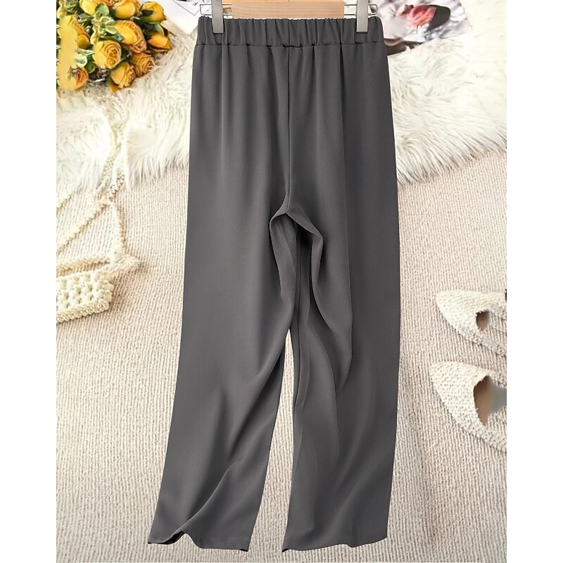 Women's Wide Leg Dress Pants Fashion Streetwear Full Length Natural Plain Pocket Elastic Waist Comfortable Formal Office Going out Grey Black Fall Regular Fit4