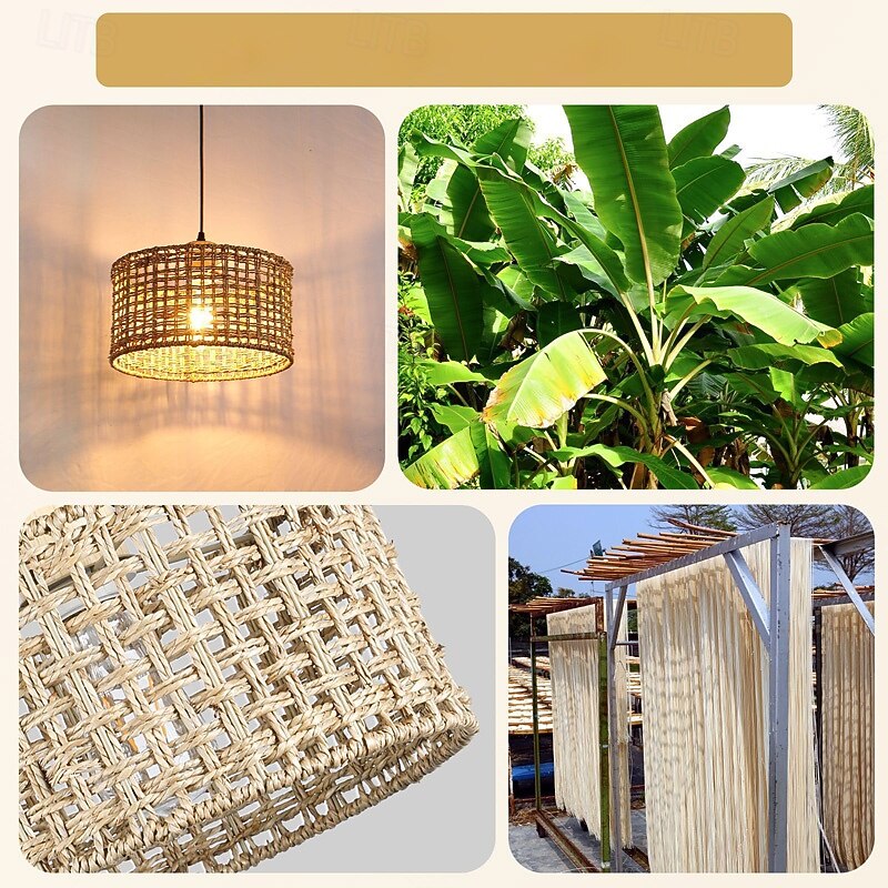 Country Artistic Pendant Light, Rattan Wood Material, 16cm Height, Warm White/White Light, E26 E27, Adjustable Chain2