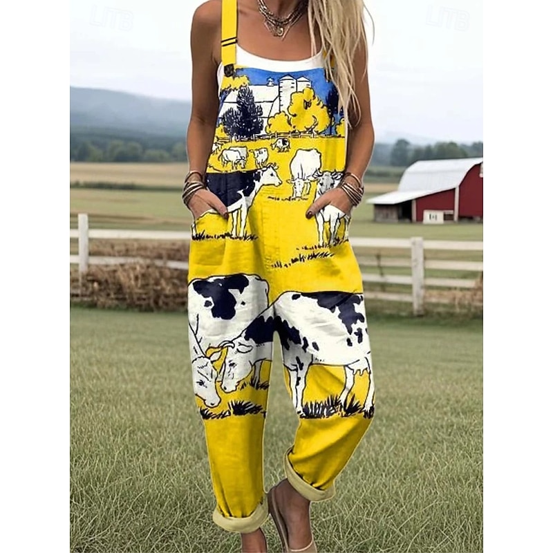 Women's Romper Active Graphic Sleeveless Buttons Vacation Street Loose Fit White Yellow Pink Summer4